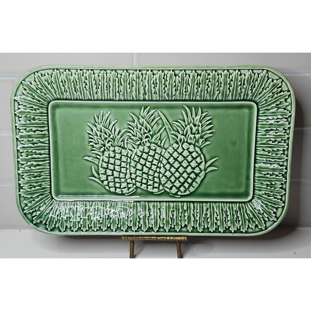 Bordallo Pinheiro Pineapple Majolica Rectangular Serving Tray 13." Platter Tray
